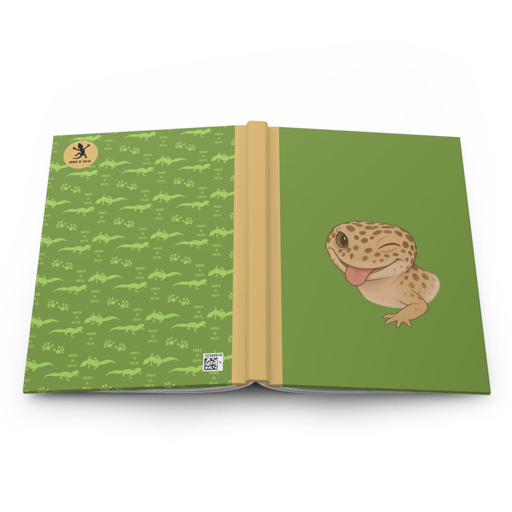 Leopard Gecko Hardcover Journal – Sassy Gecko Green Matte Cover – Winking Tongue-Out Design, 150 Lined Pages – Funny Reptile Gift