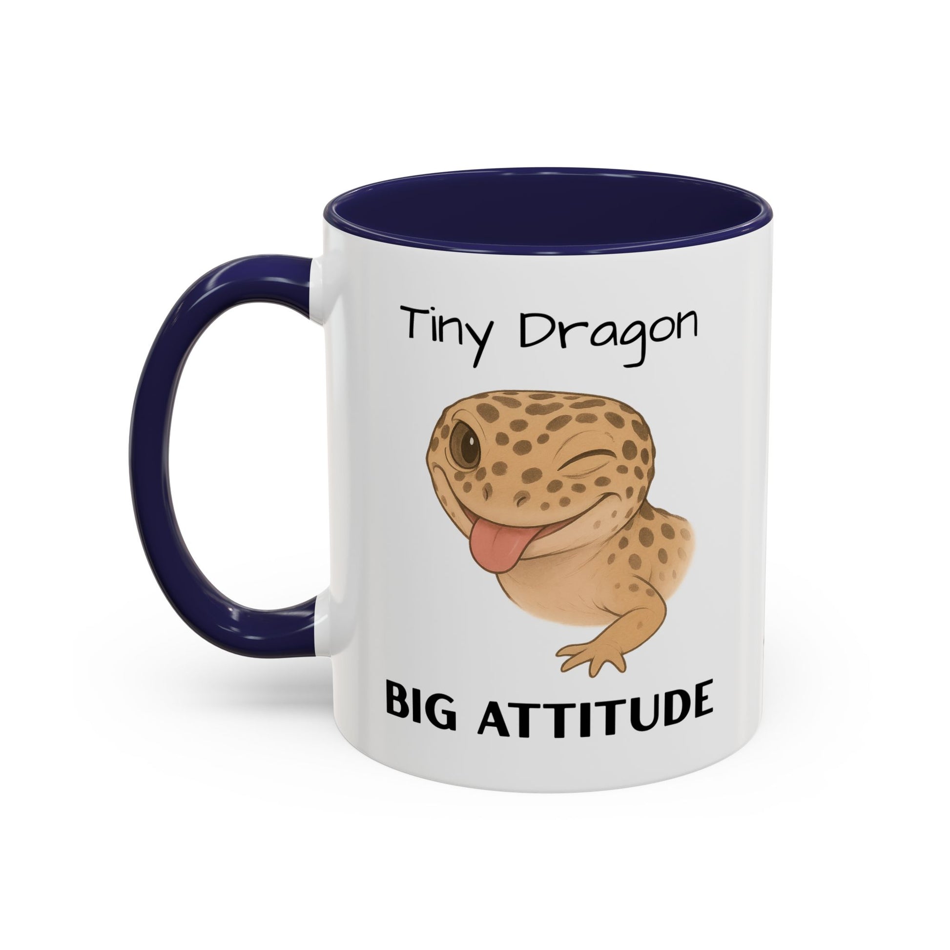 Leopard Gecko Accent Coffee Mug – "Tiny Dragon. Big Attitude" – Colorful Handle, Ceramic, 11oz & 15oz – Reptile Lover & Gecko Owner Gift