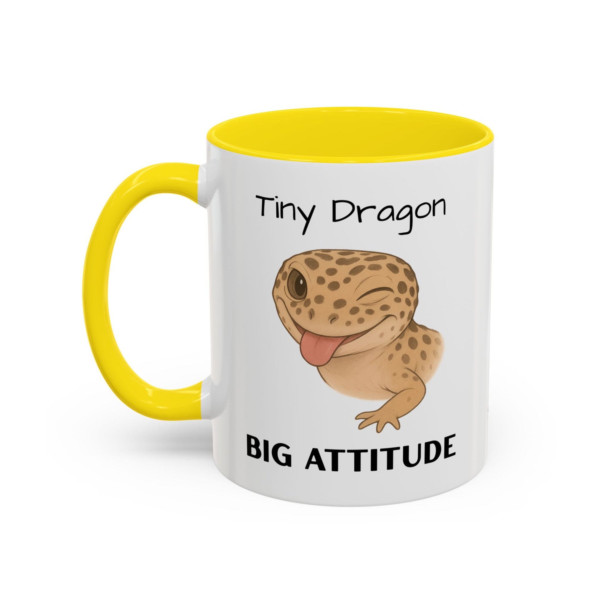 Leopard Gecko Accent Coffee Mug – "Tiny Dragon. Big Attitude" – Colorful Handle, Ceramic, 11oz & 15oz – Reptile Lover & Gecko Owner Gift