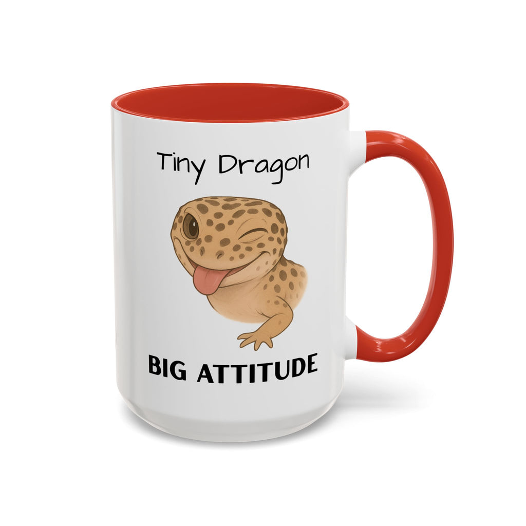 Leopard Gecko Accent Coffee Mug – "Tiny Dragon. Big Attitude" – Colorful Handle, Ceramic, 11oz & 15oz – Reptile Lover & Gecko Owner Gift
