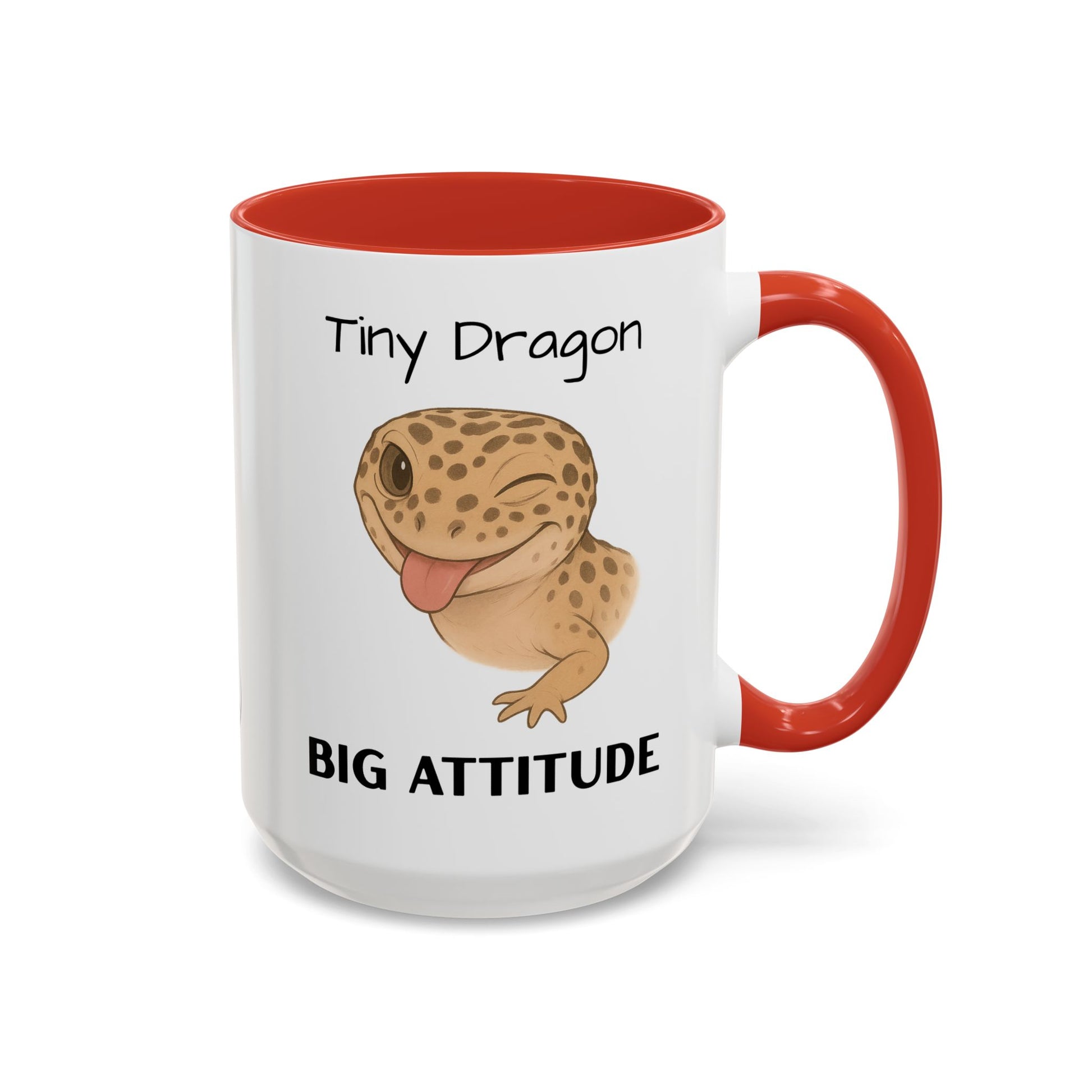 Leopard Gecko Accent Coffee Mug – "Tiny Dragon. Big Attitude" – Colorful Handle, Ceramic, 11oz & 15oz – Reptile Lover & Gecko Owner Gift