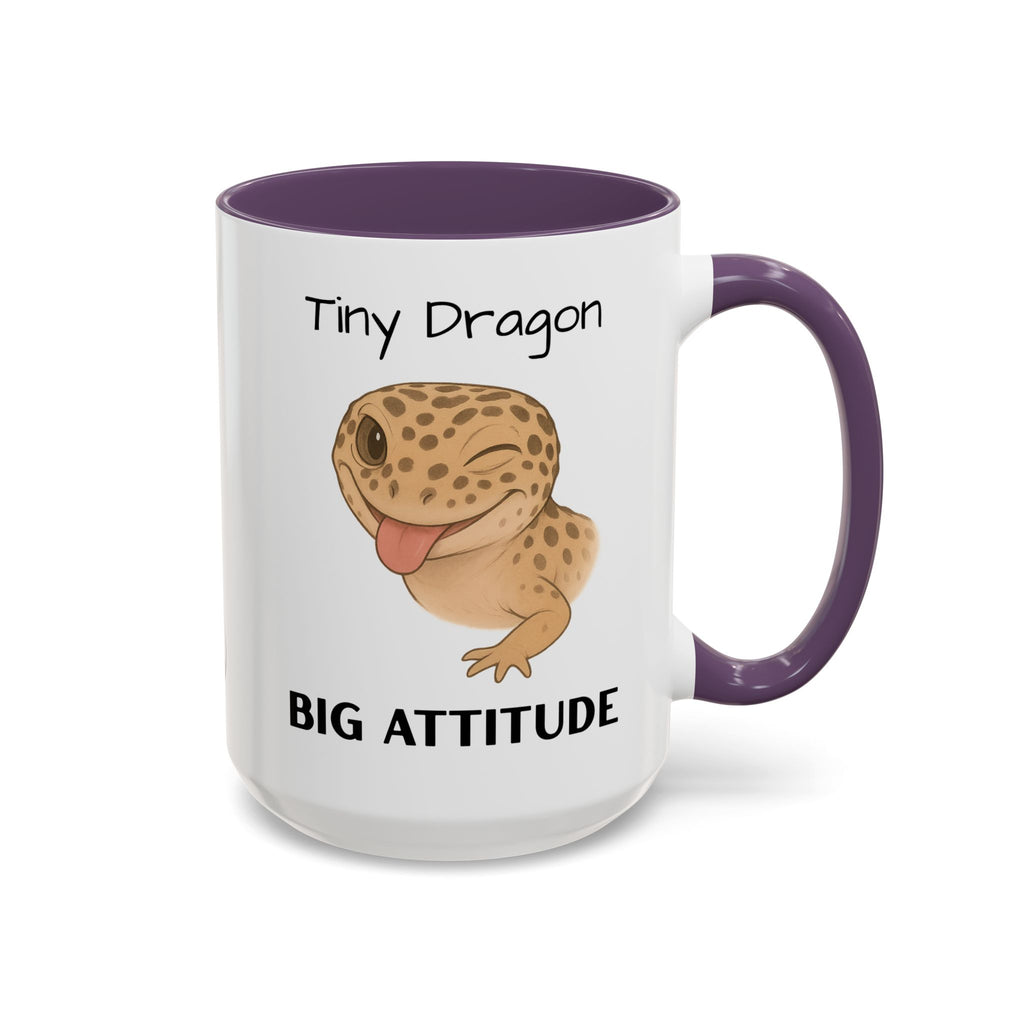 Leopard Gecko Accent Coffee Mug – "Tiny Dragon. Big Attitude" – Colorful Handle, Ceramic, 11oz & 15oz – Reptile Lover & Gecko Owner Gift