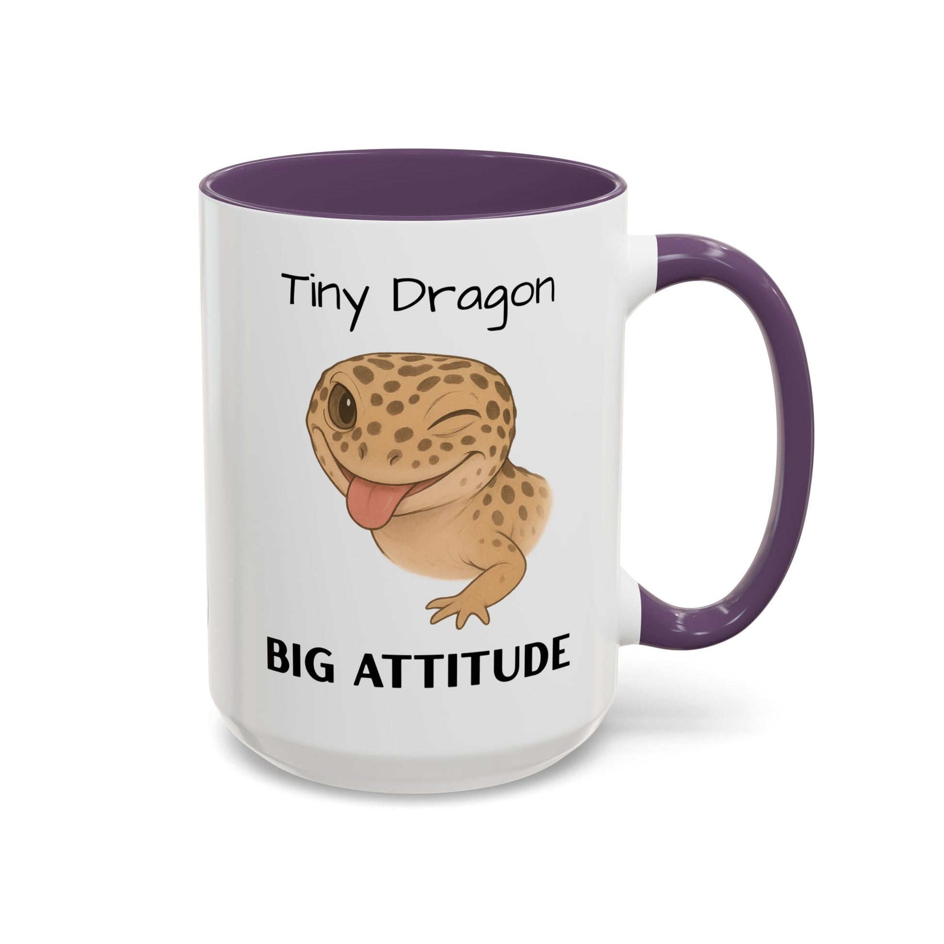 Leopard Gecko Accent Coffee Mug – "Tiny Dragon. Big Attitude" – Colorful Handle, Ceramic, 11oz & 15oz – Reptile Lover & Gecko Owner Gift