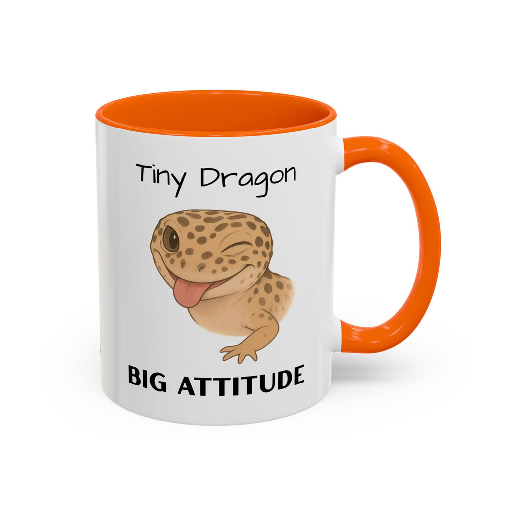 Leopard Gecko Accent Coffee Mug – "Tiny Dragon. Big Attitude" – Colorful Handle, Ceramic, 11oz & 15oz – Reptile Lover & Gecko Owner Gift