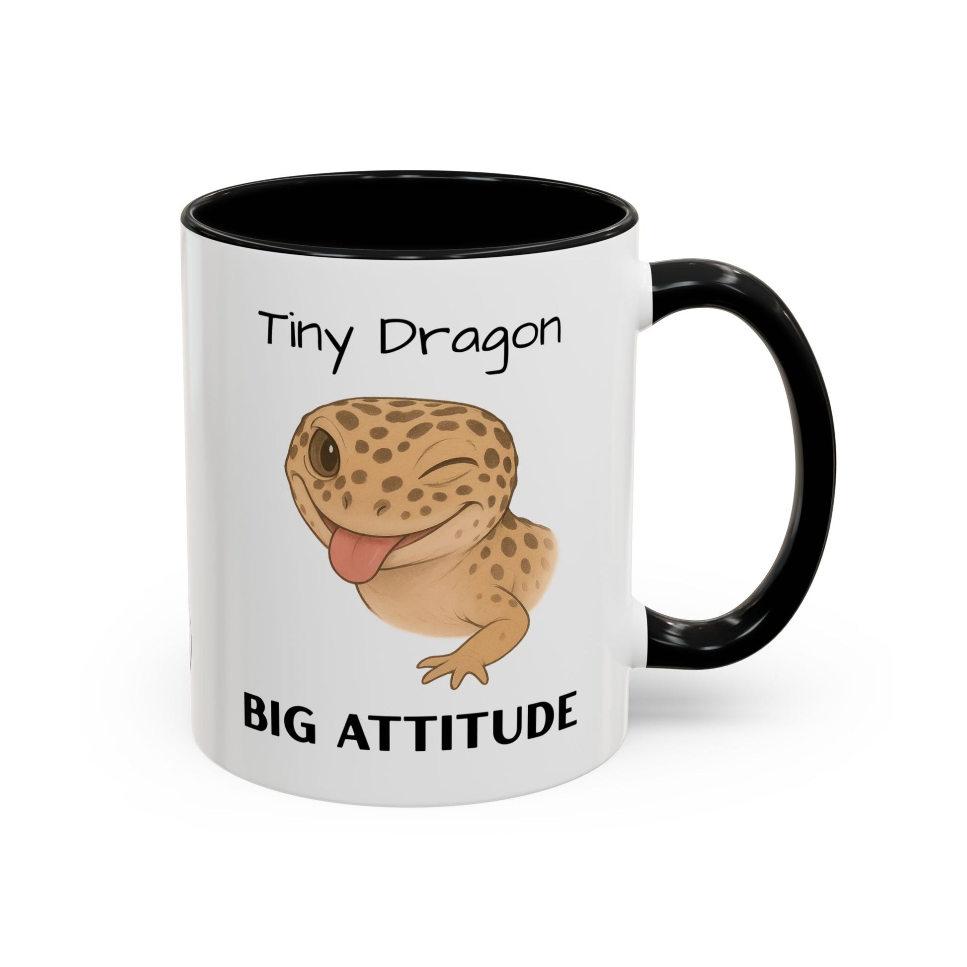 Leopard Gecko Accent Coffee Mug – "Tiny Dragon. Big Attitude" – Colorful Handle, Ceramic, 11oz & 15oz – Reptile Lover & Gecko Owner Gift