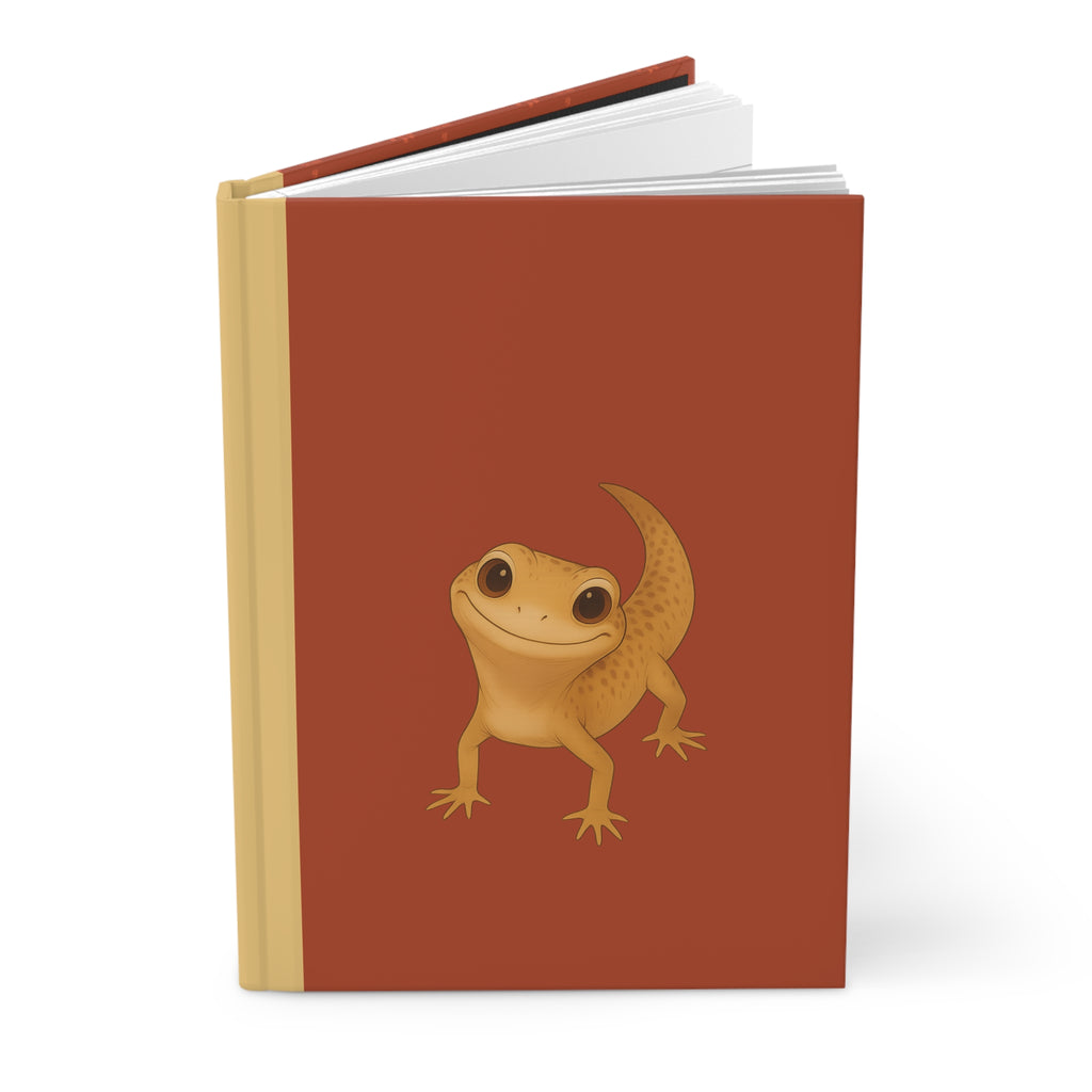 Leopard Gecko Hardcover Journal – Smiling Gecko, Red Matte Cover – Cute Animal Notebook, 150 Lined Pages – Reptile Owner Gift