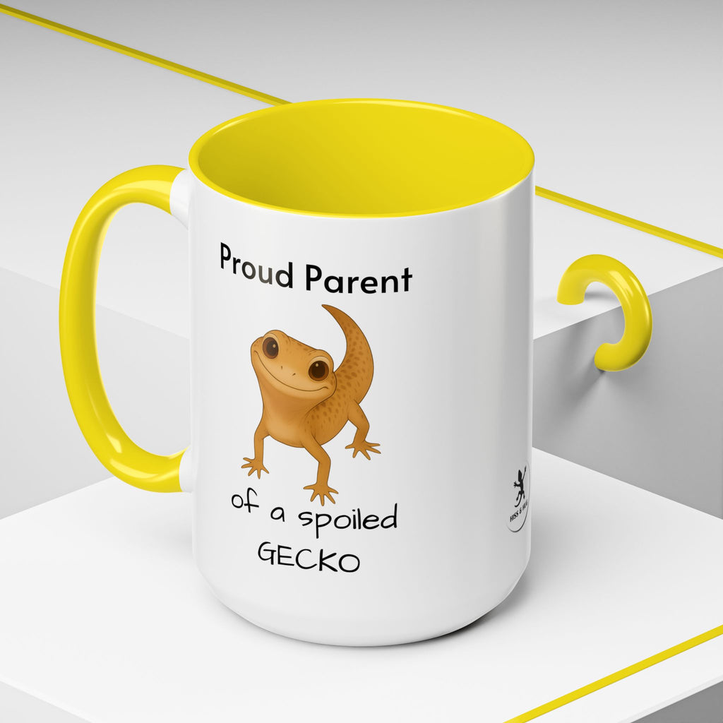Leopard Gecko Coffee Mug – "Proud Parent of a Spoiled Gecko" – Cute Accent Mug, 11oz & 15oz – Reptile Owner Gift