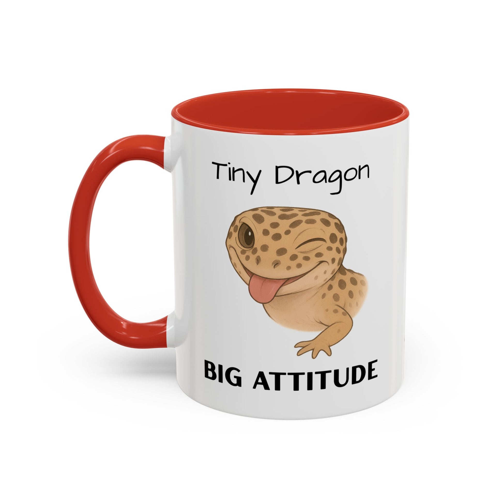 Leopard Gecko Accent Coffee Mug – "Tiny Dragon. Big Attitude" – Colorful Handle, Ceramic, 11oz & 15oz – Reptile Lover & Gecko Owner Gift