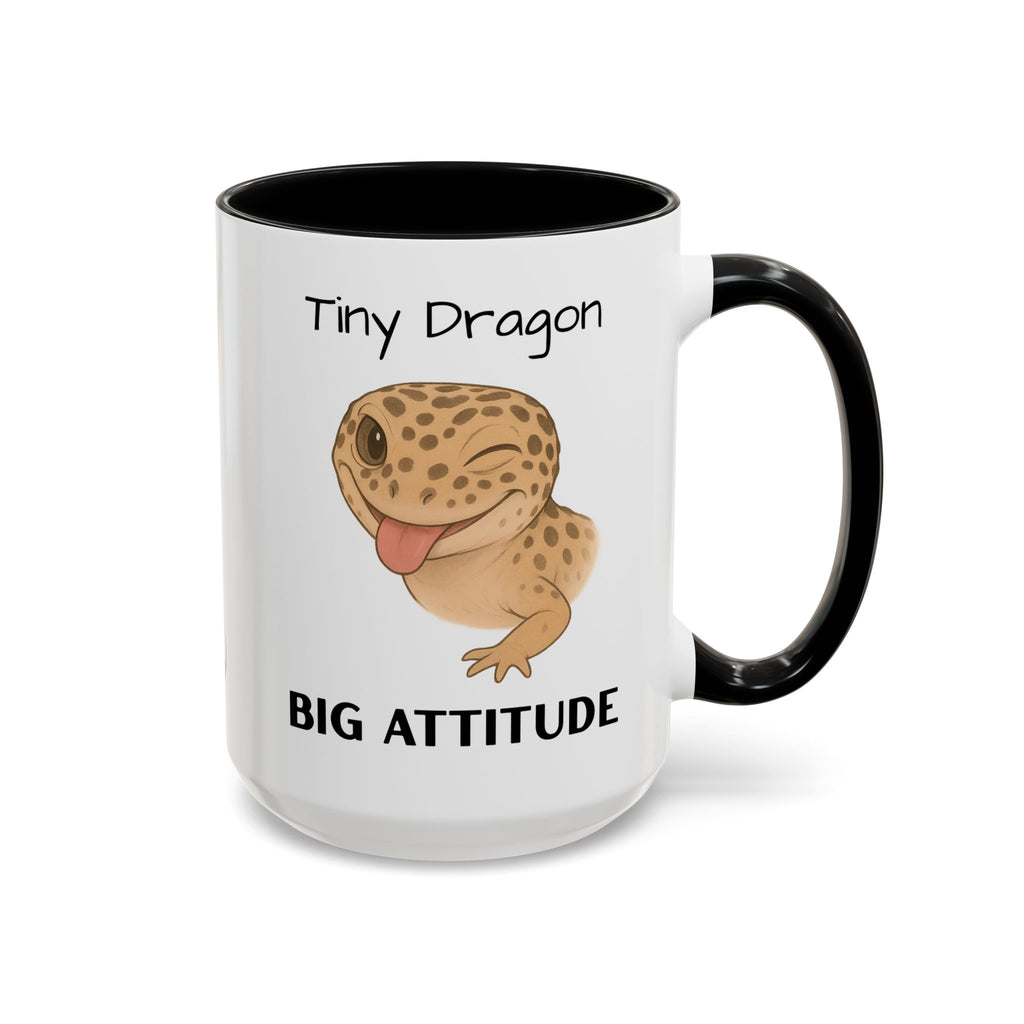 Leopard Gecko Accent Coffee Mug – "Tiny Dragon. Big Attitude" – Colorful Handle, Ceramic, 11oz & 15oz – Reptile Lover & Gecko Owner Gift
