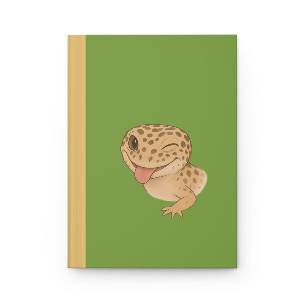 Leopard Gecko Hardcover Journal – Sassy Gecko Green Matte Cover – Winking Tongue-Out Design, 150 Lined Pages – Funny Reptile Gift