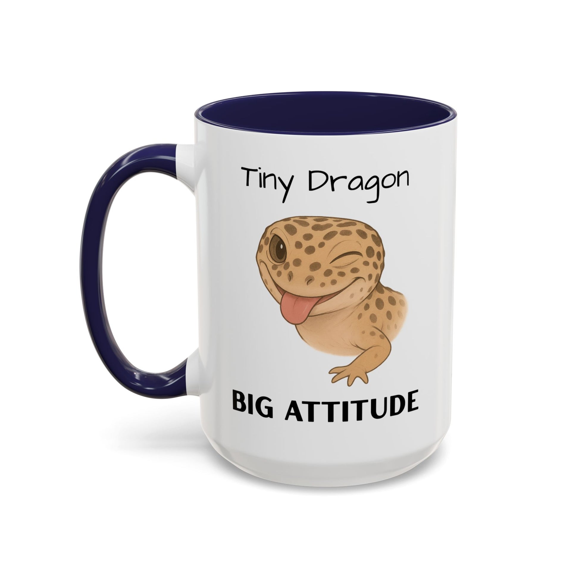 Leopard Gecko Accent Coffee Mug – "Tiny Dragon. Big Attitude" – Colorful Handle, Ceramic, 11oz & 15oz – Reptile Lover & Gecko Owner Gift