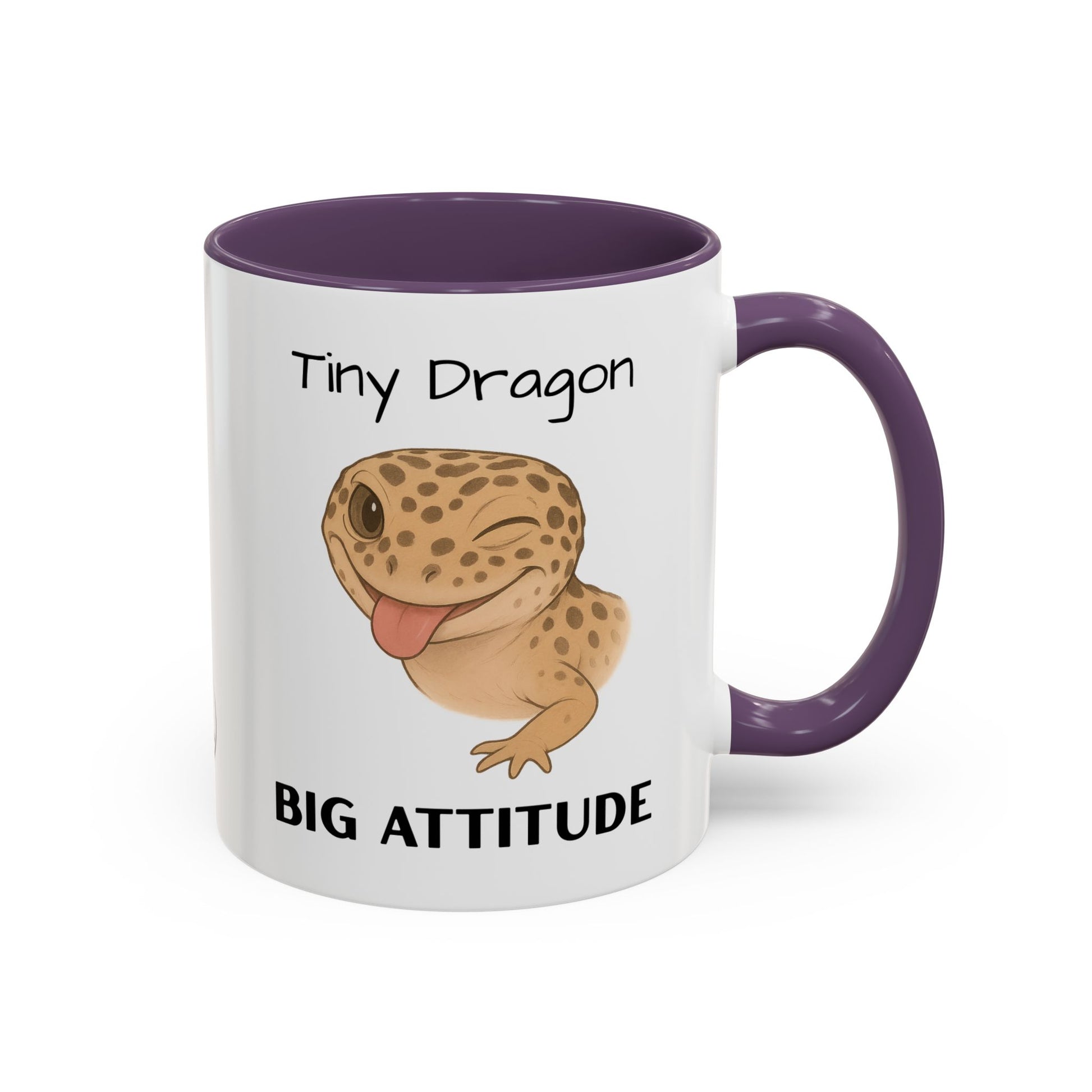 Leopard Gecko Accent Coffee Mug – "Tiny Dragon. Big Attitude" – Colorful Handle, Ceramic, 11oz & 15oz – Reptile Lover & Gecko Owner Gift