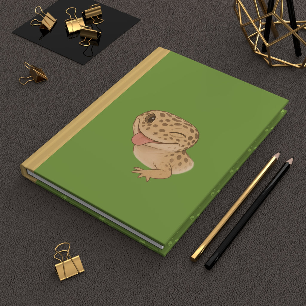 Leopard Gecko Hardcover Journal – Sassy Gecko Green Matte Cover – Winking Tongue-Out Design, 150 Lined Pages – Funny Reptile Gift