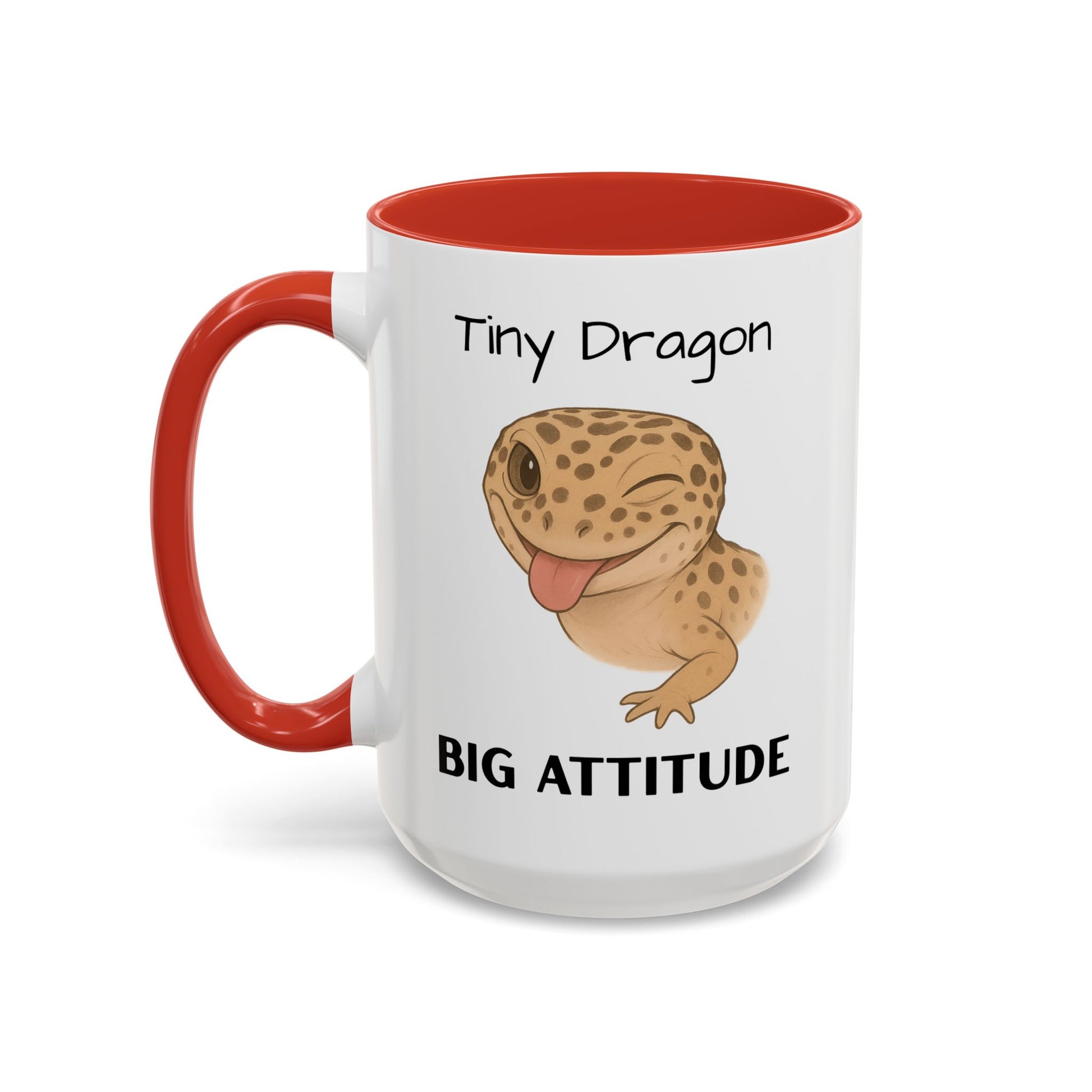 Leopard Gecko Accent Coffee Mug – "Tiny Dragon. Big Attitude" – Colorful Handle, Ceramic, 11oz & 15oz – Reptile Lover & Gecko Owner Gift