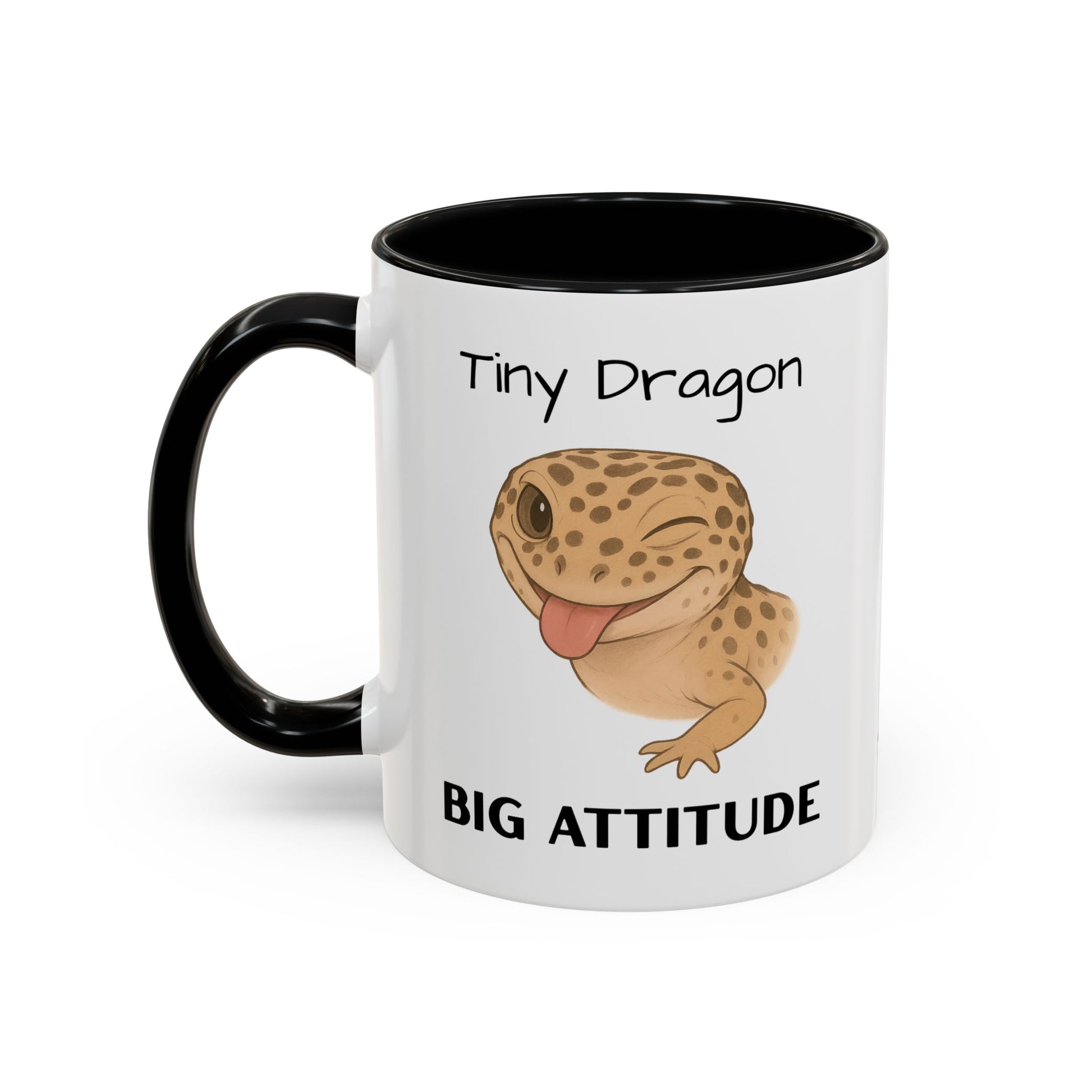Leopard Gecko Accent Coffee Mug – "Tiny Dragon. Big Attitude" – Colorful Handle, Ceramic, 11oz & 15oz – Reptile Lover & Gecko Owner Gift