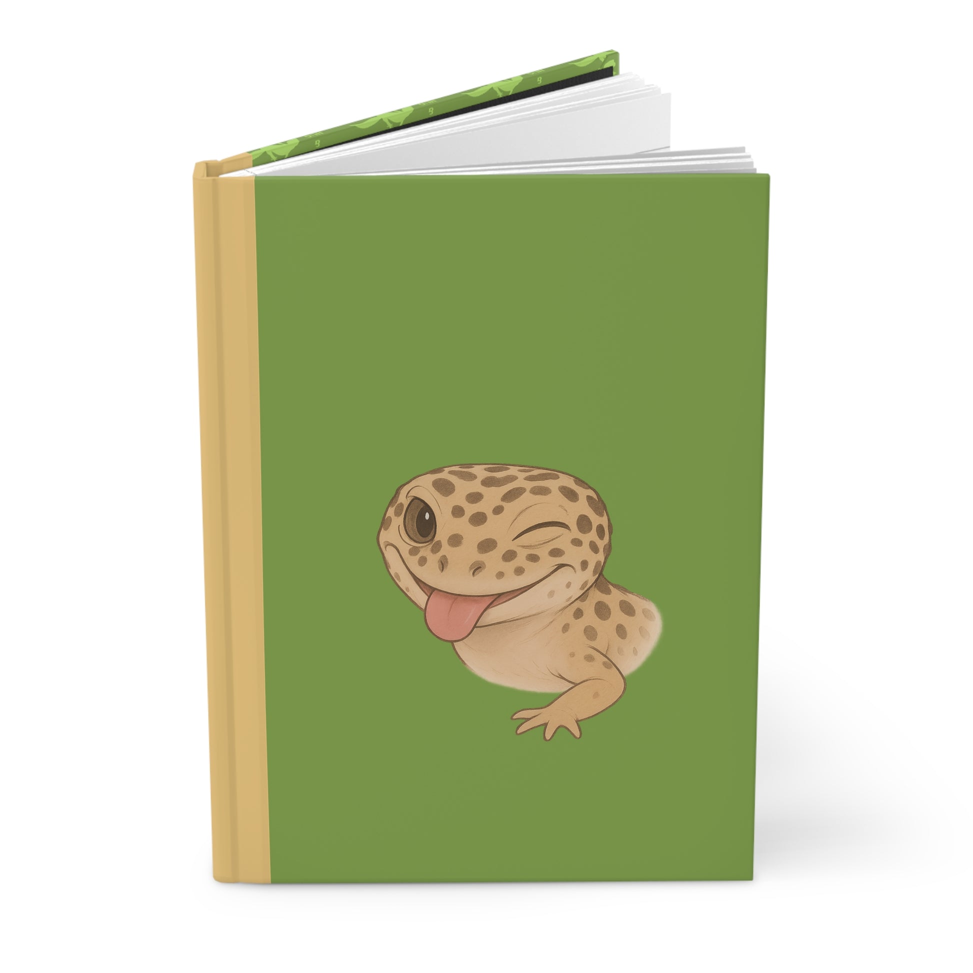 Leopard Gecko Hardcover Journal – Sassy Gecko Green Matte Cover – Winking Tongue-Out Design, 150 Lined Pages – Funny Reptile Gift
