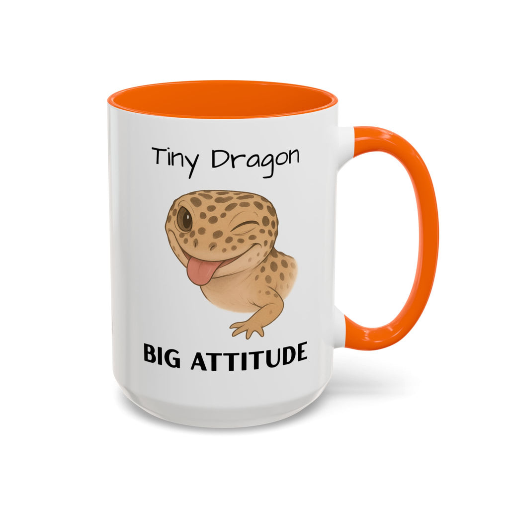 Leopard Gecko Accent Coffee Mug – "Tiny Dragon. Big Attitude" – Colorful Handle, Ceramic, 11oz & 15oz – Reptile Lover & Gecko Owner Gift