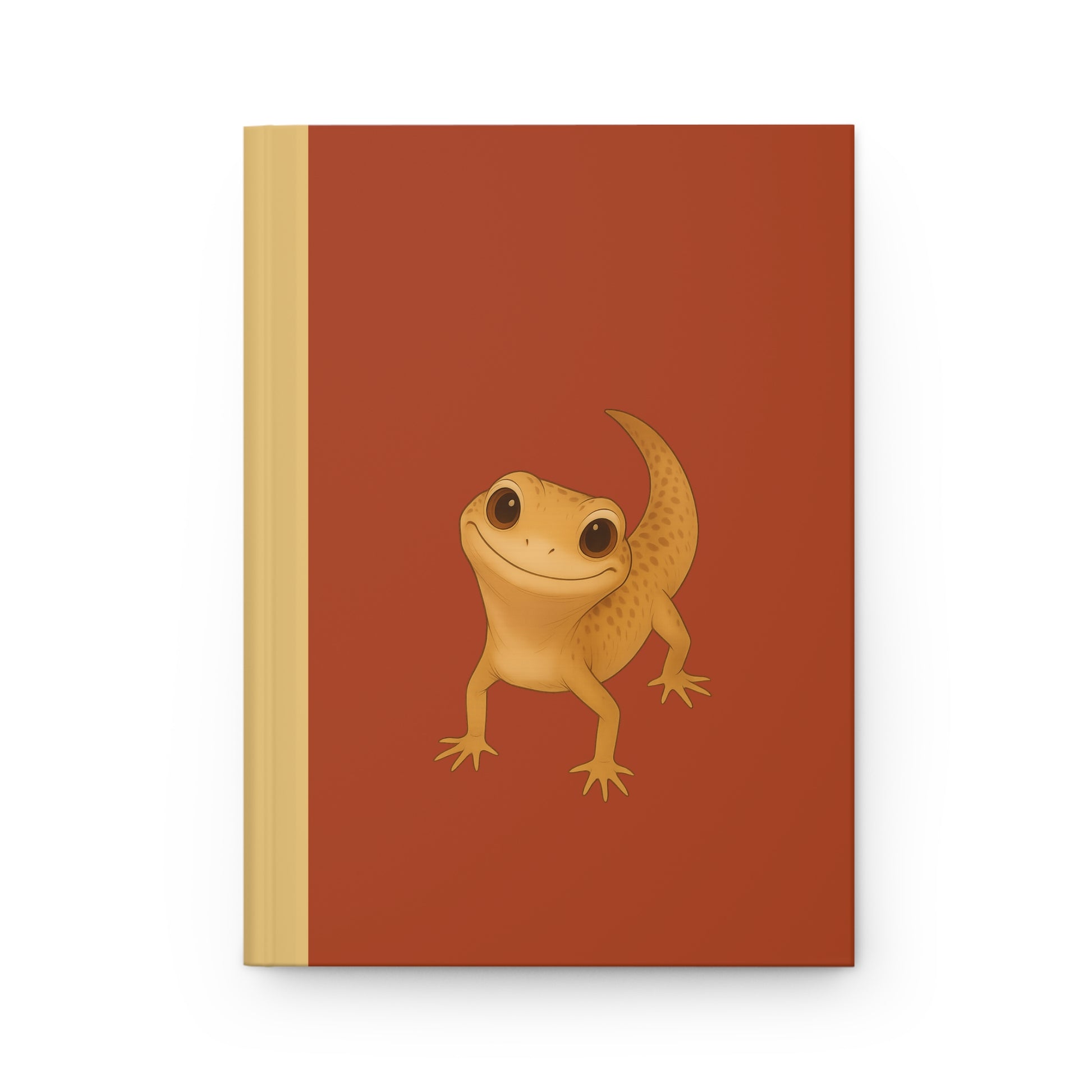 Leopard Gecko Hardcover Journal – Smiling Gecko, Red Matte Cover – Cute Animal Notebook, 150 Lined Pages – Reptile Owner Gift