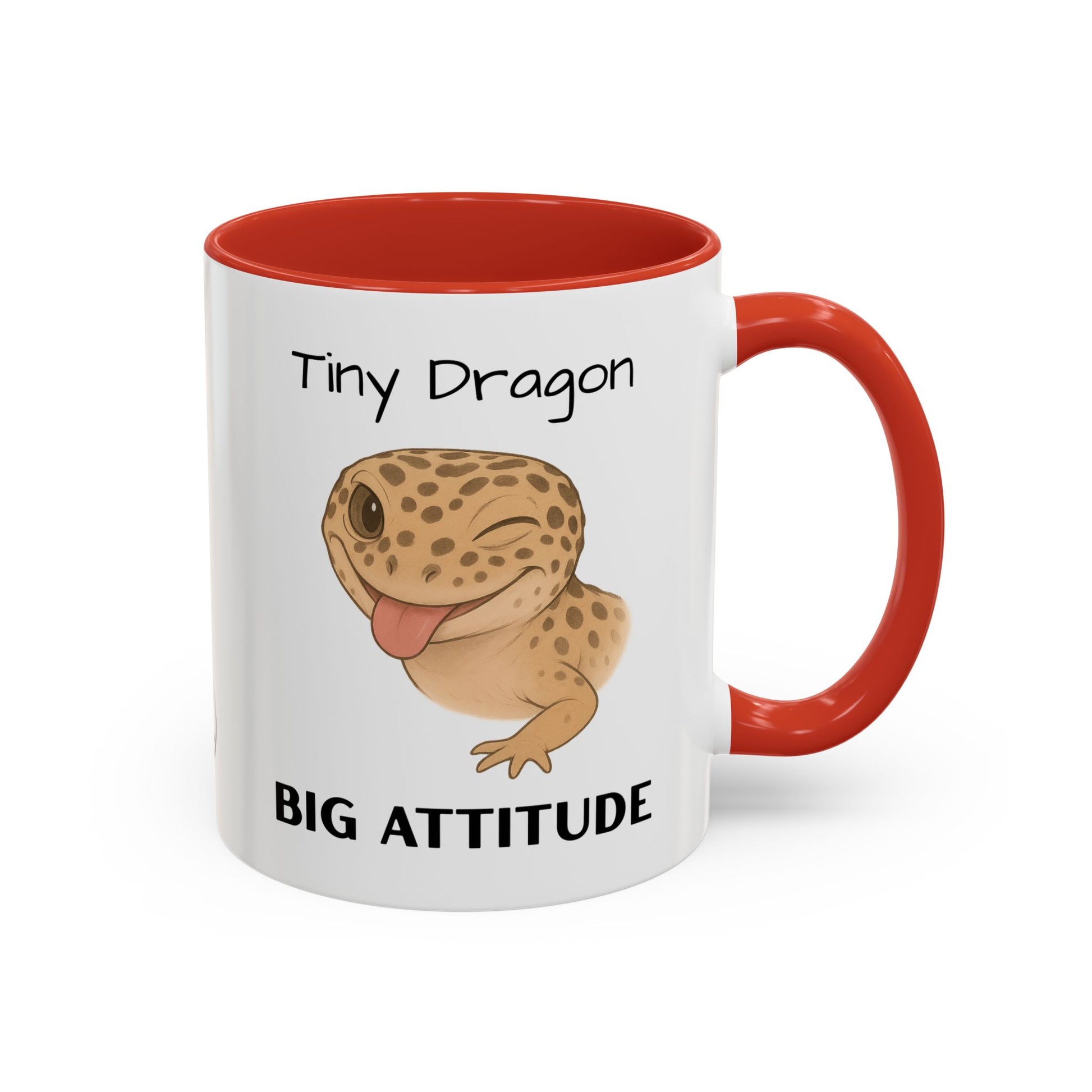 Leopard Gecko Accent Coffee Mug – "Tiny Dragon. Big Attitude" – Colorful Handle, Ceramic, 11oz & 15oz – Reptile Lover & Gecko Owner Gift