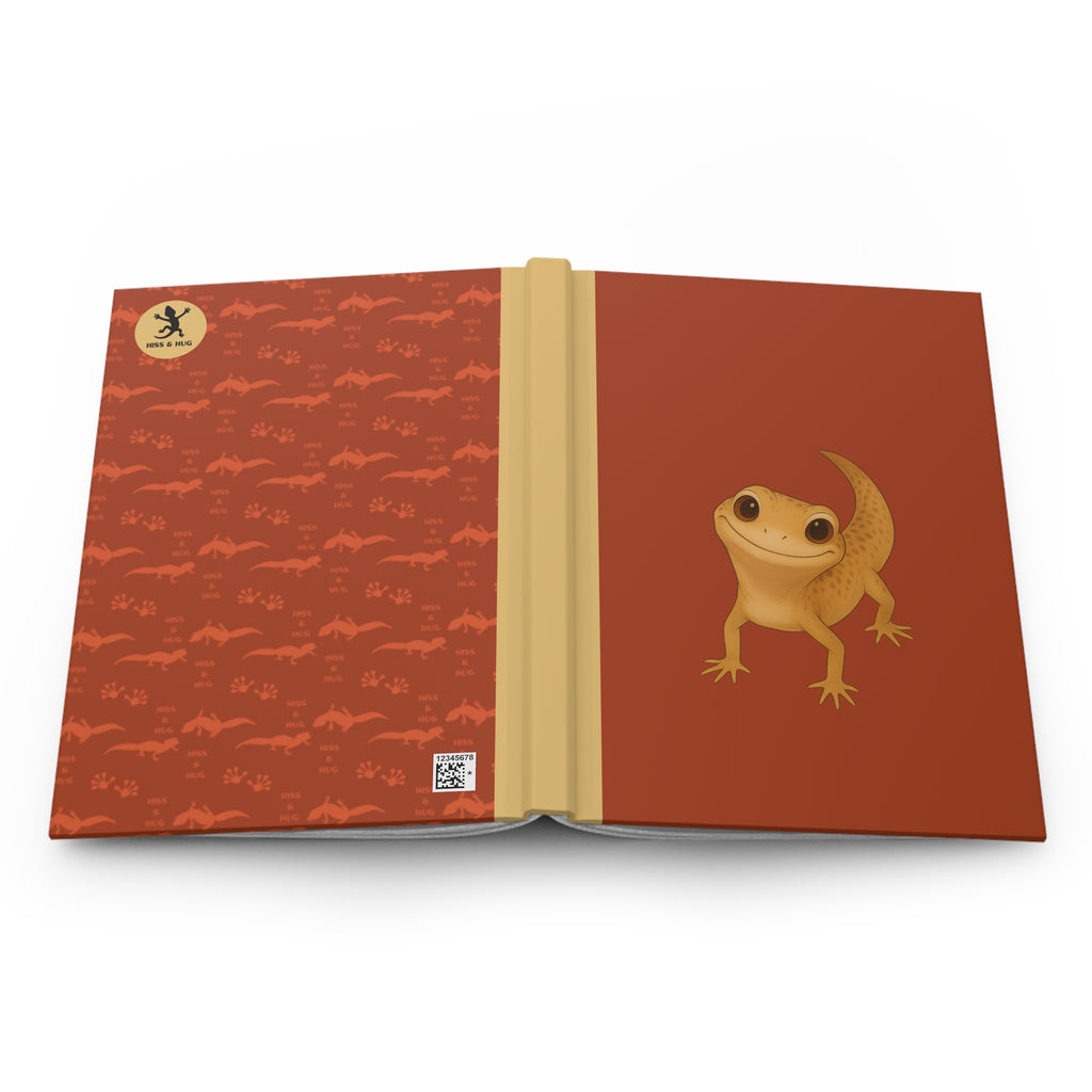 Leopard Gecko Hardcover Journal – Smiling Gecko, Red Matte Cover – Cute Animal Notebook, 150 Lined Pages – Reptile Owner Gift
