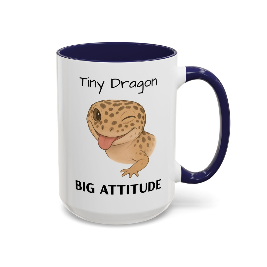 Leopard Gecko Accent Coffee Mug – "Tiny Dragon. Big Attitude" – Colorful Handle, Ceramic, 11oz & 15oz – Reptile Lover & Gecko Owner Gift
